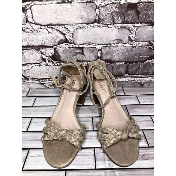 Silent D Raxiera Gold Braided Leather Block Heel Sandals Women’s Sz 38EU/7.5M US - Picture 2 of 16
